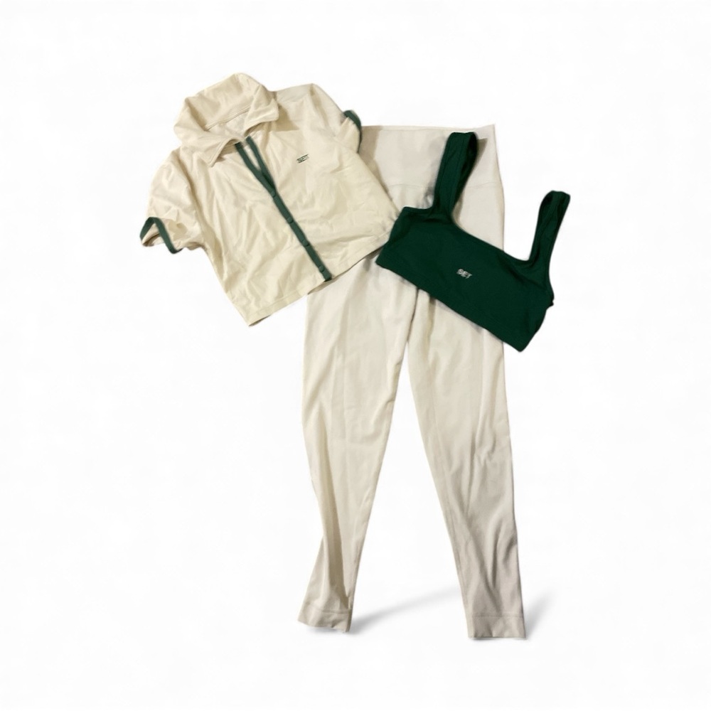 SET Active Cream and Green Leggings Set